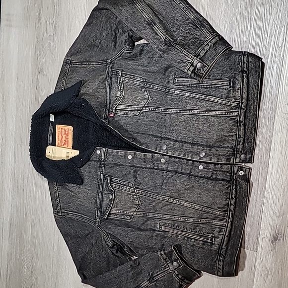 Levi's Jackets & Coats Levis Mens Sherpa Black Washed Denim Jacket
